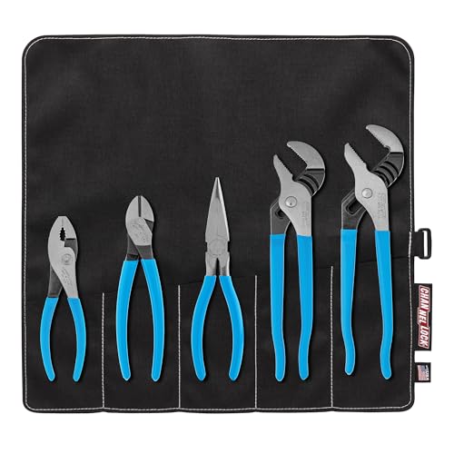 CHANNELLOCK TOOL ROLL-3 5pc Professional Pliers Set with Tool Roll, Made in USA, Includes Straight Jaw Tongue &amp; Groo