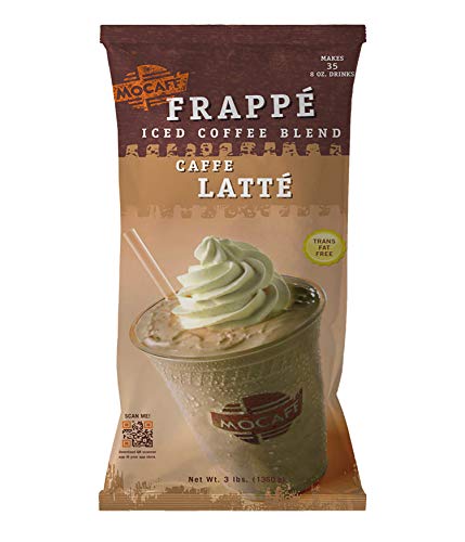 MOCAFE Frappe Caffe Latte Ice Blended Coffee, 3-Pound Bag Instant Frappe Mix, Coffee House Style Blended Drink Used in Coffee Shops