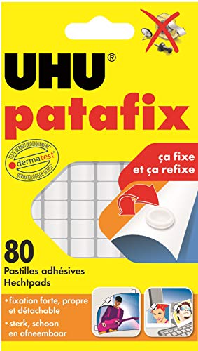 UHU Patafix - Pastilles Adhésives Double Face Prédécoupées Tous Support | Fixation Rapide, Propre et Repositionnable - Testées Sous Contrôle Dermatologique - Blanches - 80 Pastilles