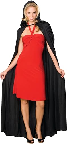 Rubies Long Black Fabric Hooded Cape for Adults, Unisex No Size