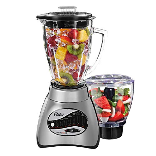 Oster Classic Series 16-Speed Blender with Food Chopper & 5-Cup Glass Jar, Countertop Kitchen Blender, Brushed Nickel