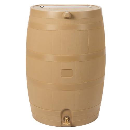 RTS Home Accents 50-Gallon Rain Water Collection Barrel with Brass Spigot, Oak ColorCollapsible Rain Barrels, 50 Gallon