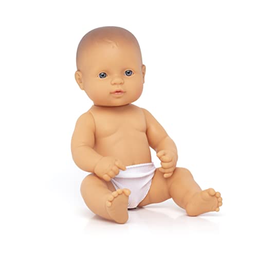 Miniland Doll 12 5/8'' Caucasian Boy (Polybag) - Realistic Baby Doll with Anatomically Correct Features for Inclusive Play. Reborn Baby Doll Scented with Vainilla.