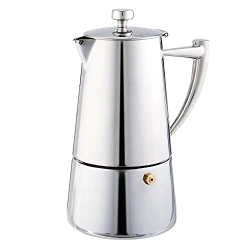 Cuisinox Roma Stovetop Espresso Maker COF-6R, 18/10 Stainless Steel Moka Pot, Induction Compatible, 6-Cup