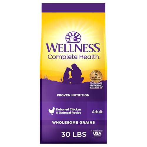 Wellness Complete Health Dry Dog Food with Grains, Made in USA with Real Meat & Natural Ingredients, All Breeds, Adult Dogs (Chicken & Oatmeal, 30-lb) – With Nutrients for Immune, Skin, & Coat Support