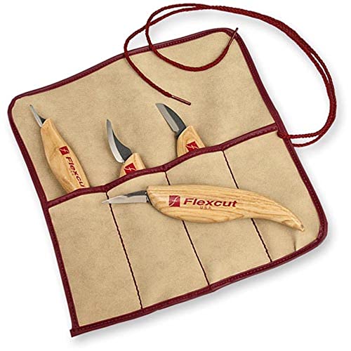 FLEXCUT Wood Carving Tools Set 4 Piece Carving Knife Set KN100, Whittling Knives Include Solid Ash Handle