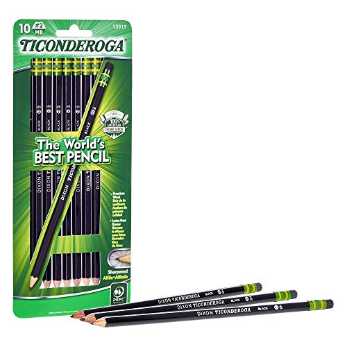 Ticonderoga Wood-Cased Pencils, Pre-Sharpened, 2 HB Soft, Black, 10 Count