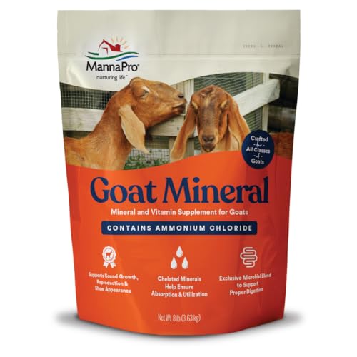 Manna Pro Goat Mineral Supplement, Essential Vitamins & Minerals for Growth & Development, Includes Ammonium Chloride & Microbial Blend for Digestive Health, 8 lbs