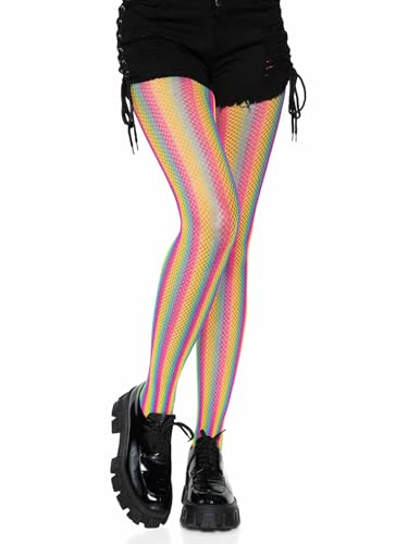 Leg Avenue Womens Neon Rainbow Striped Fishnet Tights, O/S, Multicolor
