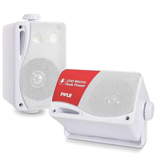 Pyle 3-Way Weatherproof Outdoor Speaker Set - 3.5 Inch 200W Pair of Marine Grade Mount Speakers - in a Heavy Duty ABS Enclosure Grill - Home, Boat, Poolside, Patio, Indoor Outdoor Use -PLMR24 (White)
