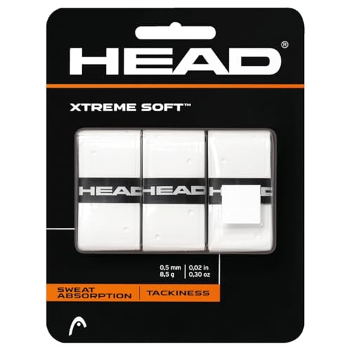 Head Xtreme Soft Racquet Overgrip Tennis Racket Grip Tape 3 Pack White, White, Pack US