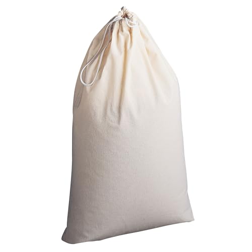 Household Essentials Cotton Laundry Bag, Large, 100% Cotton, Drawstring Top with Cord Lock, Machine Washable, 3 to 4 Load Capacity, Versatile and Compact, Breathable, Foldable, Natural