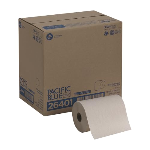 Pacific Blue Basic Recycled Paper Towel Roll by GP PRO (Georgia-Pacific), Brown, 26401, 350 Feet Per Roll, 12 Rolls Per Case