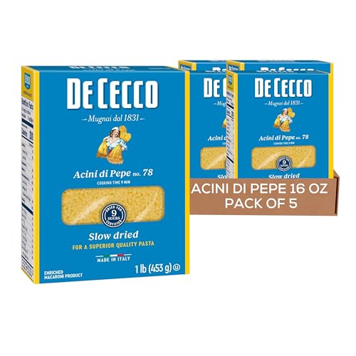 De Cecco Pasta, Acini di Pepe No.78, 1 Pound (Pack of 5) - Made in Italy, High in Protein & Iron, Bronze die