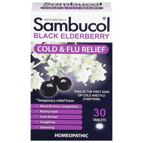 Sambucol Cold and Flu Relief Tablets - Homeopathic Cold Medicine, Remedy for Adults, Black Elderberry for Colds, Zinc Remedy - 30 Count