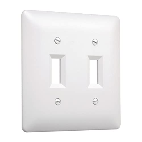 TayMac 4400W Paintable Double Toggle Light Switch Wall Plate Cover, White, 2-Gang