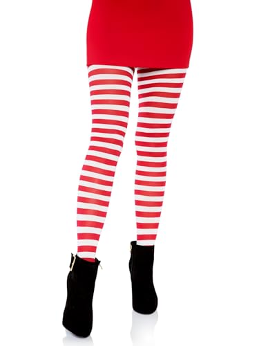 Leg Avenue Women's Nylon Striped Tights, White/Red, One Size