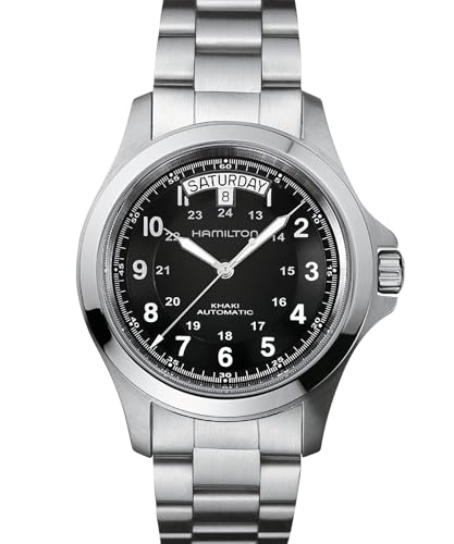 Hamilton Watch Khaki Field King Auto | Swiss Made | 40mm Stainless Steel Case | Black Dial Analog Watch | Silver Stainless Steel Bracelet (Model: H64455133)