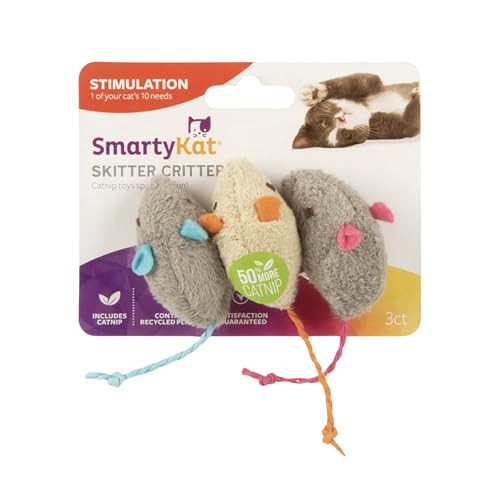 SmartyKat (3 Count) Skitter Critters Catnip Cat Toys - Gray/Cream, 3 Count