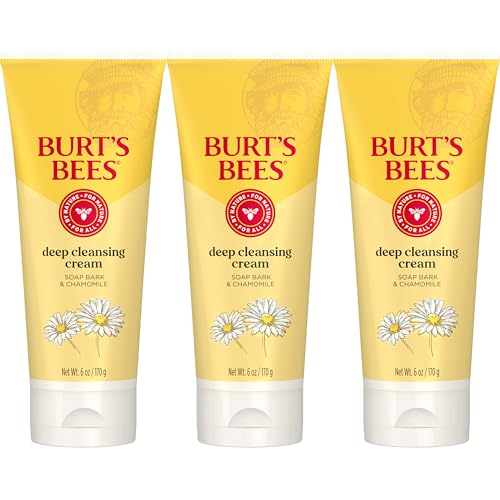 Burt's Bees Face Wash, Deep Facial Cleansing Cream, College Back to School Dorm Essentials, All Natural Cleanser with Chamomile, 6 Ounce (Pack of 3) (Packaging May Vary)