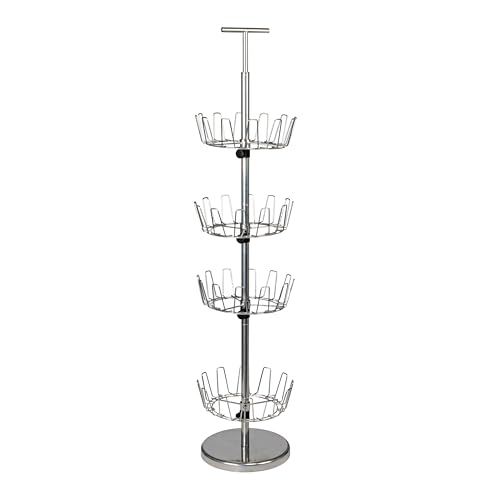 Household Essentials 4-Tier Revolving Shoe Tree, Heavy-Duty Steel with Stabilized Base, Holds 24 Pairs of Shoes, Great for Most Styles, Chromelike Finish