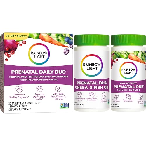 Rainbow Light Prenatal Daily Duo Multivitamin Kit, With Prenatal One Daily Multivitamin and Prenatal DHA Omega-3 Fish Oil for Mom's Health and Baby's Development Support, 30 Count