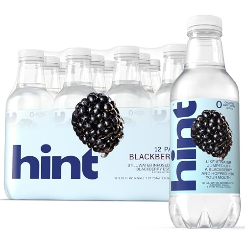 Hint Water Blackberry, Pure Water Infused with Blackberry, Zero Sugar, Zero Calories, Zero Sweeteners, Zero Preservatives, Zero Artificial Flavors, 16 Fl Oz (Pack of 12)