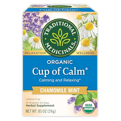 Traditional Medicinals Tea, Organic Cup of Calm, Calming & Relaxing with Chamomile Mint, 16 Tea Bags