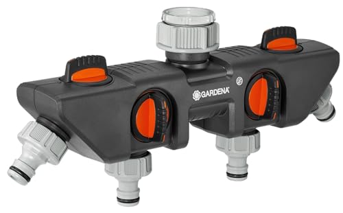 (-42%) Gardena 4-Wege-Verteiler: Anschlussmöglichkeit für bis zu 4 Geräte an den Wasserhahn, passend zu Gardena Bewässerungscomputern & -uhren, Wasserdurchfluss regulier- und absperrbar (8194-20)
