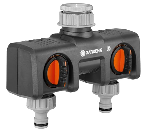 (-40%) Gardena 2-Wege-Verteiler: Anschlussmöglichkeit für 2 Geräte an den Wasserhahn, passend zu Gardena Bewässerungscomputern & -uhren, Wasserdurchfluss regulier- und absperrbar (8193-20)