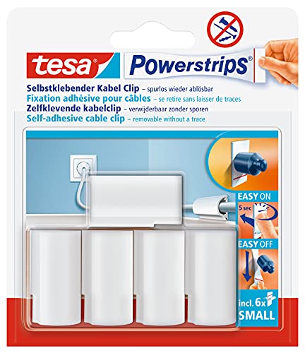 tesa 58035 Cable-Clip with Self Adhesive and Removable Powerstrips (5 Clips)