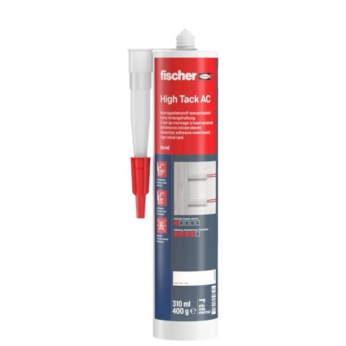 (-11%) fischer High Tack AC Montageklebstoff, geruchsneutraler, wasserbasierter Montagekleber für den Innenbereich, Acrylatklebstoff zum Verkleben von Bauteilen & Ausgleichen von Unebenheiten, 310 ml, weiß