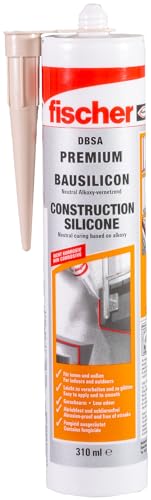 (-44%) fischer Premium-Bausilikon, geruchsarmes Silikon, wetterfeste Dichtmasse für Innen & Außen, Kartusche für zahlreiche Anwendungen und Baustoffe, Langzeitschutz vor Schimmel, 310 ml, transparent