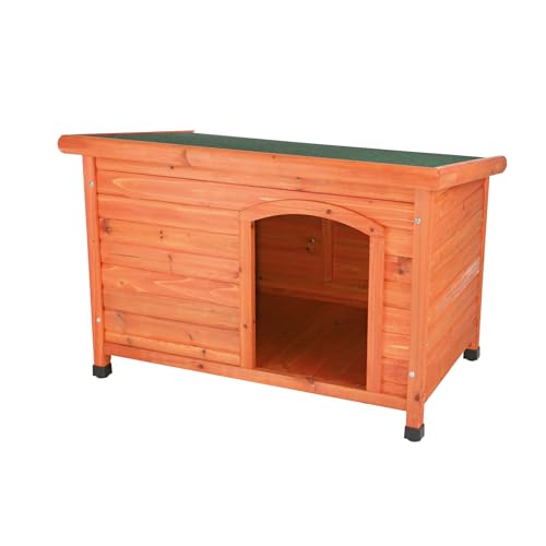 TRIXIE natura Classic Dog House - Wooden Outdoor Shelter with Weatherproof Sealer, Hinged Roof & Adjustable Legs for Small Dogs - Brown – 23.75 x 33.5 x 23 in