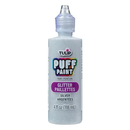 Tulip Puff Fabric Paint, Permanent Craft Paint for Clothes, DIY Projects, Notoxic, 4 fl oz, Glitter Silver