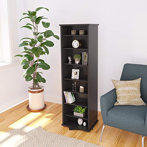 Prepac Two-Sided Spinning Tower Storage Cabinet shelves make this