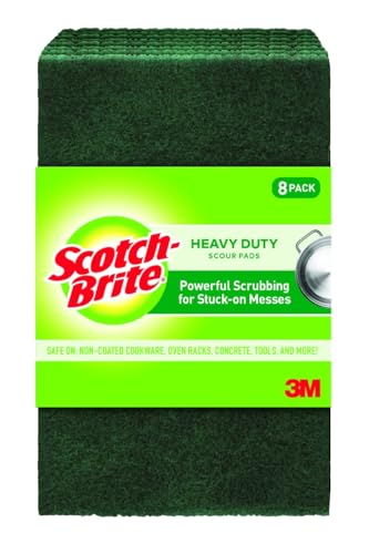 Scotch-Brite Heavy Duty Scouring Pad, Dish Scrubber for Kitchen + Outdoor, 8 Scrub Pads for Uncoated Pots and Pans, Cast Iron Cooktops, Grill Grates, Oven Racks, & BBQ, Durable, Long-Lasting