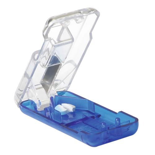 EZY DOSE Pill Cutter and Splitter with Built-in Pill Dispenser, Easy-Cut Stainless Steel Blade for Tablets, Vitamins, Medication, Portable, Travel-Size Pill Cutter for Seniors, Pets & Daily Use, Blue