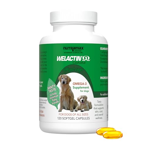 Nutramax Welactin 3 - Canine 120 - Softgel Caps, Welactin Omega-3 Skin and Coat Support