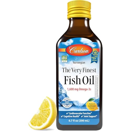 Carlson - The Very Finest Fish Oil, 1600 mg Omega-3s, Liquid Fish Oil Supplement, Norwegian Fish Oil, Wild-Caught, Sustainably Sourced Fish Oil Liquid, Lemon, 200ml, 6.7 Fl Oz