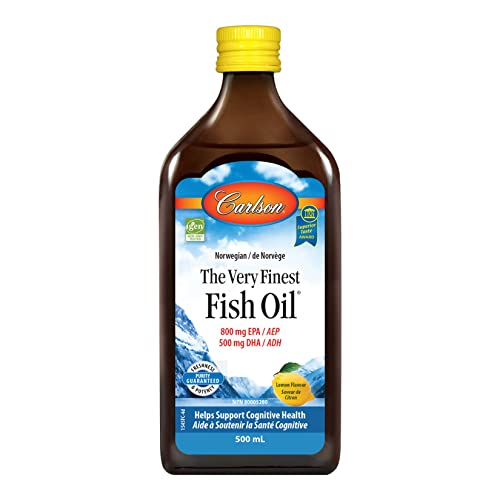 Carlson - The Very Finest Fish Oil, 1600 mg Omega-3s, Liquid Supplement, Norwegian, Wild-Caught, Sustainably Sourced , Lemon, 16.9 Fl Oz