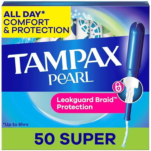 Tampax Pearl Tampons, with LeakGuard Braid, Super Absorbency, Unscented, 50 Count