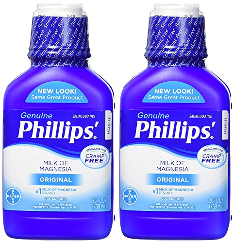 Phillips' Milk of Magnesia Liquid Laxative, 26 oz (Pack of 2) Cramp Free & Gentle Overnight Relief Of Occasional Constipation, #1 Milk of Magnesia Brand