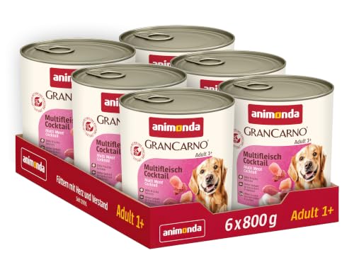 (-30%) animonda GranCarno Adult Multifleisch-Cocktail (6 x 800 g), Hundenassfutter für erwachsene Tiere, Nassfutter für Hunde mit 100 % frischen, fleischlichen Zutaten, Hundefutter ohne Getreide