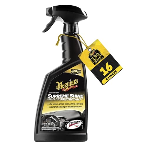 Meguiar's G4016 Supreme Shine Protectant, 16 Oz, Car Interior Cleaner/Protectant for UV Rays Helps Prevent Fading, Cracking, and Aging, Spray Bottle for Spray-on Application and Easy Removal