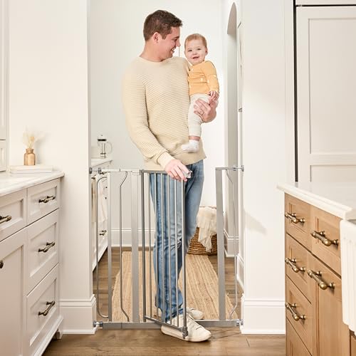 Regalo Easy Step Extra Tall Walk Thru Baby Gate, Bonus Kit, Includes 4-Inch Extension Kit, 4 Pack of Pressure Mount Kit and 4 Pack of Wall Mount Kit, Platinum