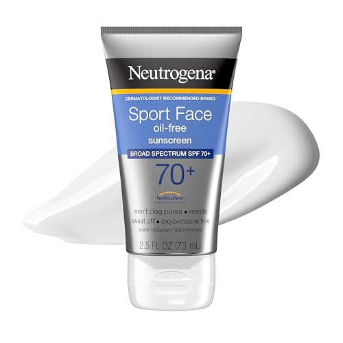 Neutrogena Sport Face Sunscreen SPF 70+, Oil-Free, 2.5 fl oz, Sweat & Water-Resistant, Broad-Spectrum UVA/UVB, Nourish &