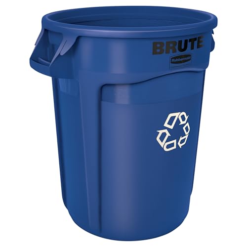 Rubbermaid Commercial Products Brute 32G Blue Recycling Vented Trash Container, for Landscapers/Construction Sites/Resta