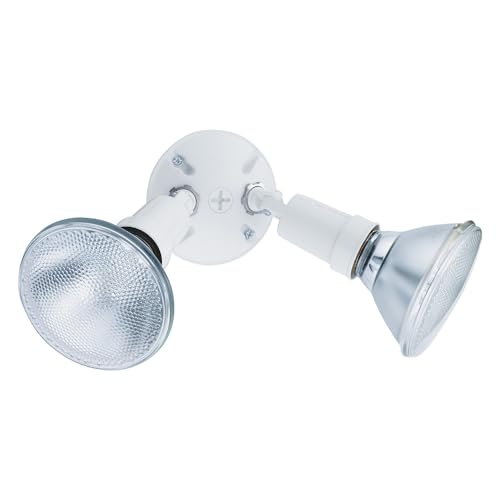 Lithonia Lighting Outdoor Flood Light Fixture, Adjustable Twin Par Flood Light Holder for Safety and Security, 120 Volts, Uses 2 Lamps Up to 150W (Not Included), White (OFTH 300PR 120 WH M12)
