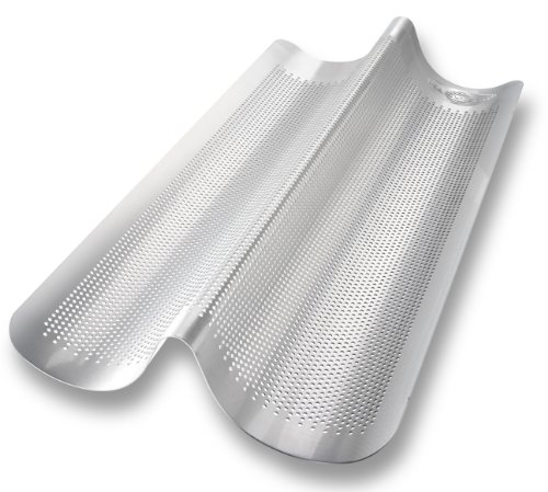 USA Pan Aluminum Nonstick Perforated Italian Loaf Pan, 2-Well